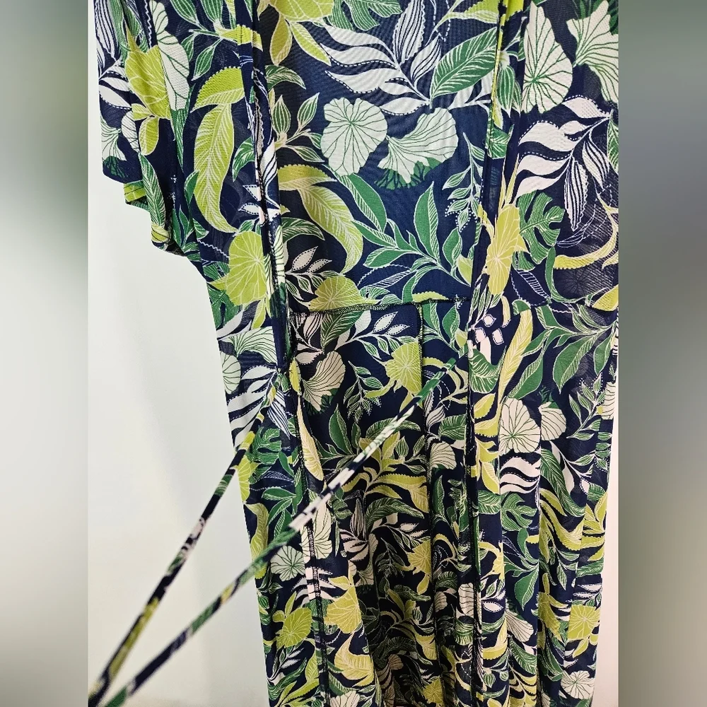 Ember XL Tropical Leaf Print Collared Tie Waist Cover-Up